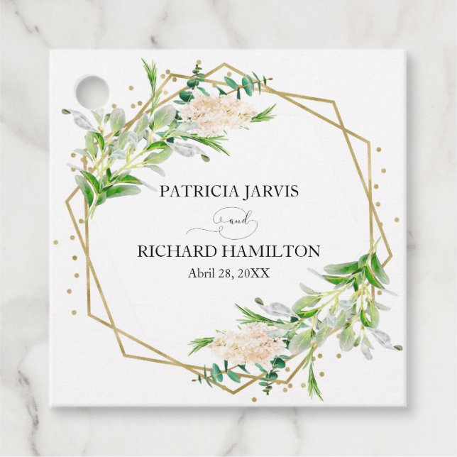 Goldene Foil Geometric Greenery Elegante Hochzeit Geschenkanhänger (Vorderseite)