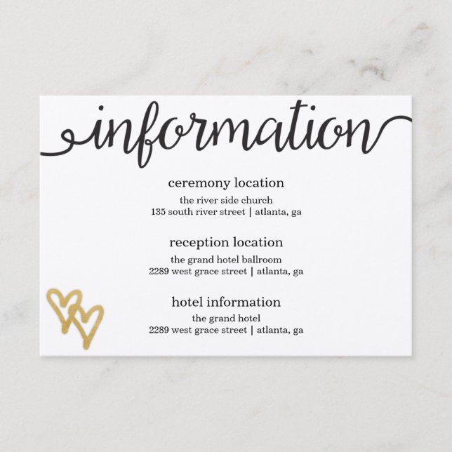 goldene Foil Hearts Kraft Paper Information Card Begleitkarte (Vorderseite)