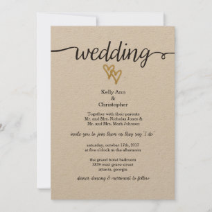 Goldene Foil Hearts Kraft Papier Einladung Hochzei