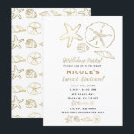 Goldene Foil Look Muscheln Chic Beach Sweet 16 Einladung<br><div class="desc">Passen Sie diese elegante Einladung für jede Veranstaltung an. (Der Goldtext kann gestrichen werden)</div>