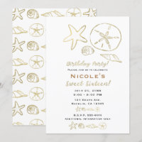 Goldene Foil Look Muscheln Chic Beach Sweet 16