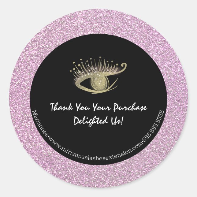Goldene Foil Rosa Glitzer Lash Beauty Salon Busine Runder Aufkleber (Vorderseite)