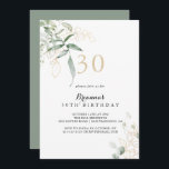 Goldene Foliage 30. Geburtstags-Party Einladung<br><div class="desc">Diese goldgrüne Party Einladung aus dem 30. Jubiläum eignet sich perfekt für eine rustikale Geburtstagsfeier. Dieses künstlerische Design mit handgezeichnet Aquarellgold und grünem Blattwerk inspiriere natürliche Schönheit.</div>