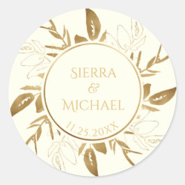 Goldene Foliage | Elegant Gold Ivory White Wedding Runder Aufkleber