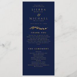 Goldene Foliage | Elegante Blue Gold Wedding Programm