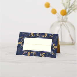 Goldene Foliage | Elegante Gold Navy Blue Wedding Platzkarte