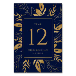 Goldene Foliage | Elegante Gold Navy Blue Wedding Tischnummer