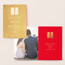 Goldene FOLIE FOTO Chinesisches Glück Hochzeit Rot