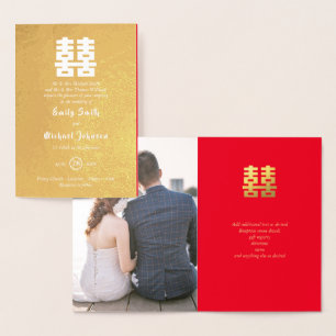 Goldene FOLIE FOTO Chinesisches Glück Hochzeit Rot Folienkarte