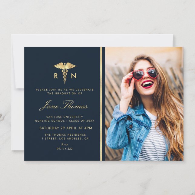 Goldene Folie Krankenpflege Schule Abitur Party Einladung (Vorderseite)