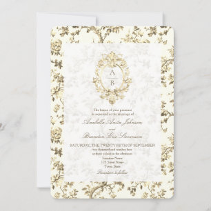 Goldene französische Toile Monogramm QR-Code-Hochz Einladung