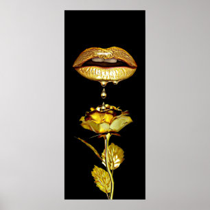 Goldene Frauen Lippen Tropfen Gold Kunst Poster