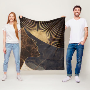 Goldene Frauentäuschung mit Sonne und Marmortextur Fleecedecke