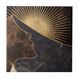Goldene Frauentäuschung mit Sonne und Marmortextur Fliese