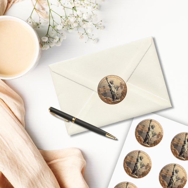 Goldene Freiheitsstatue von Umschlag Aufkleber Pat (Statue of Liberty Gold Coin Envelope Seal Sticker)