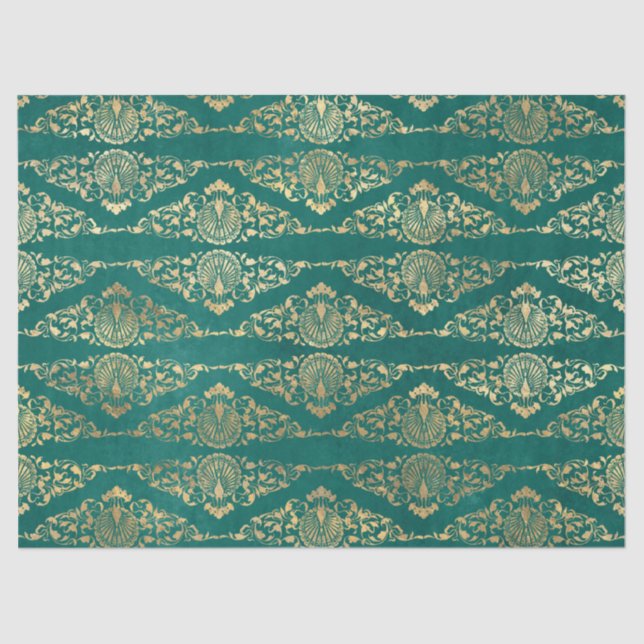 Goldene Friedhöfe und Filigreen auf grüner Dekoupa Seidenpapier (Vorderseite)