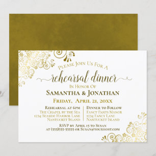 Goldene Frills auf White Wedding Probe & Dinner Einladung