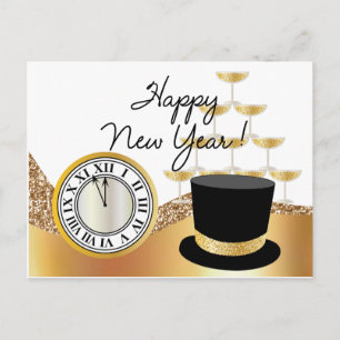 Goldene Frohe Neujahr Postkarte