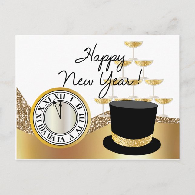 Goldene Frohe Neujahr Postkarte (Vorderseite)