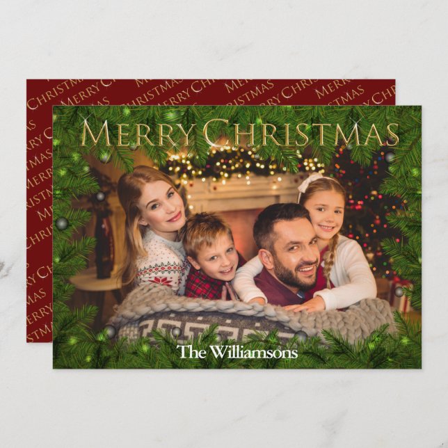 Goldene frohe Weihnachten im Pine-Foto (Vorne/Hinten)