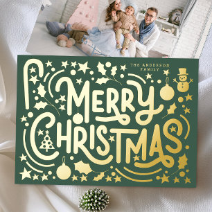 Goldene Frohe Weihnachten Schrift Foto Rückseite Folien Feiertagskarte
