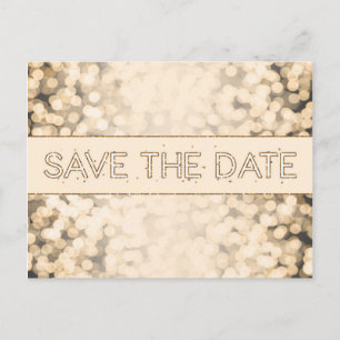 Goldene funkelnde Lichter SAVE THE DATE Glam Postk Ankündigungspostkarte