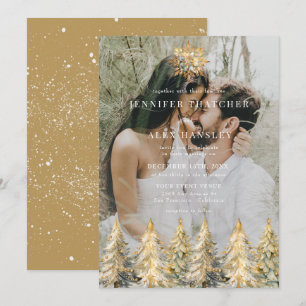 Goldene funkelnde Weihnachts-Hochzeitseinladung Einladung