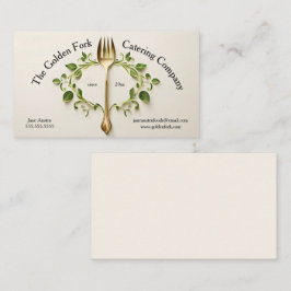 Goldene Gabelung mit Reben Catering Verpflegung Visitenkarte
