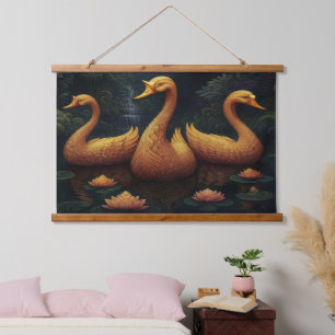 Goldene Gänse Wandteppich Mit Holzrahmen