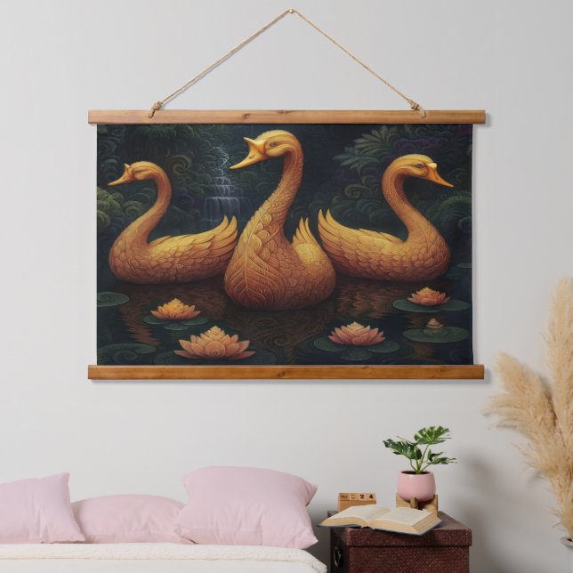 Goldene Gänse  Wandteppich Mit Holzrahmen (Schlafzimmer)