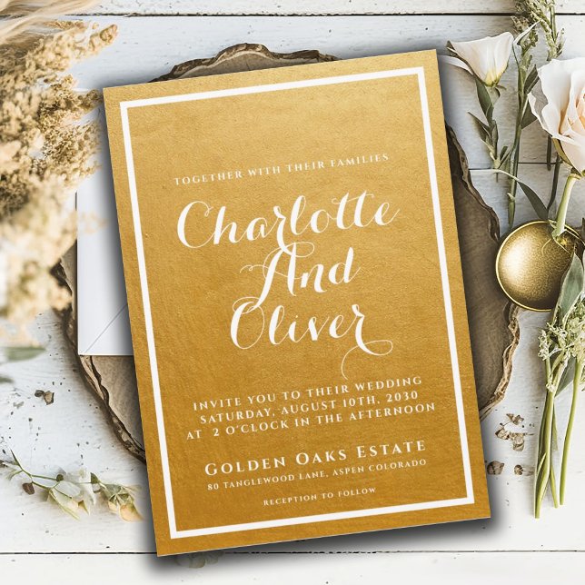Goldene gebürstete metallische Schrift Hochzeit Einladung (Von Creator hochgeladen)
