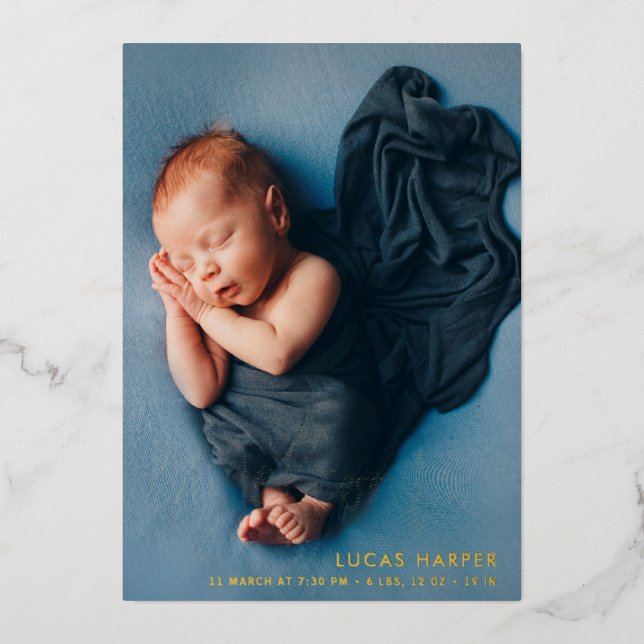 goldene Geburtsankündigung Folien Feiertagskarte (Vorderseite)