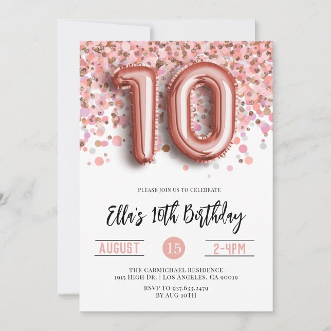 Goldene Geburtstagsfeier der 10. Rose Einladung (Vorderseite)