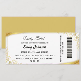 Goldene Geburtstagsparty-Ticket-Einladung 2026 Einladung