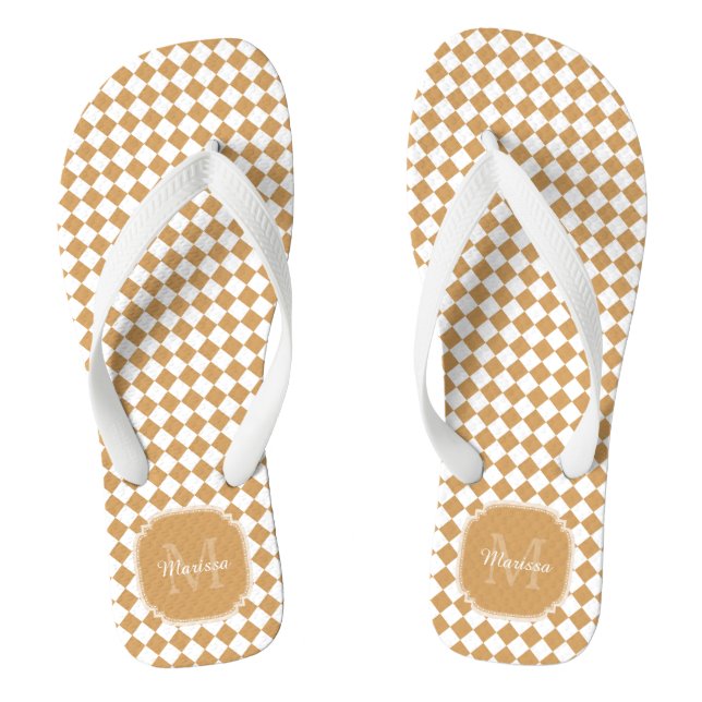 Goldene gelbe geprüfte Monogramm mit Name Flip Flops (Fußbett)