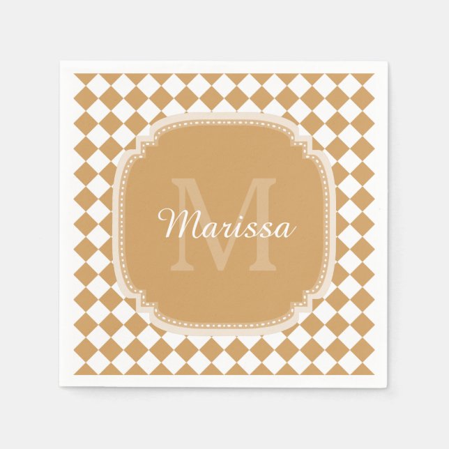 Goldene gelbe geprüfte Monogramm mit Name Serviette (Vorderseite)