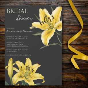 Goldene gelbe Lilien auf schwarzer Brautdusche Einladung