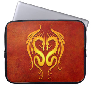 Goldene gelbe Stammes- Drachen Laptopschutzhülle