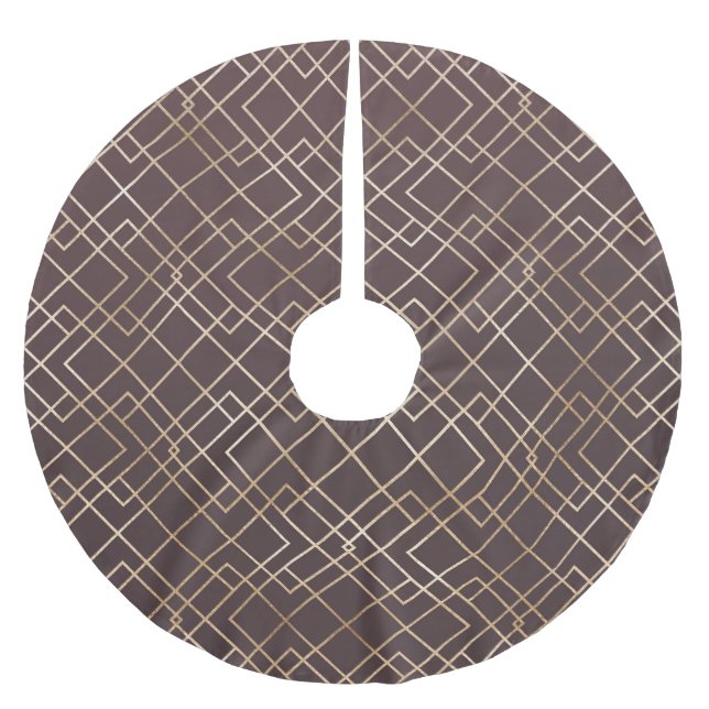 Goldene Geometrie, Art Deco Marsala. Polyester Weihnachtsbaumdecke (Vorderseite)