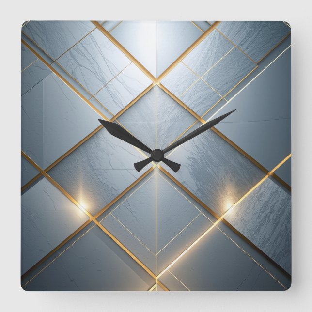 Goldene Geometrie Marmor Luxus Muster Quadratische Wanduhr (Vorderseite)