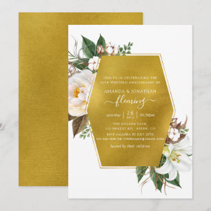Goldene geometrische Blumen zum 50. Hochzeitstag Einladung