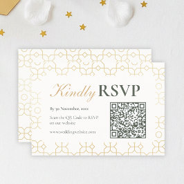 Goldene geometrische Bogen-Hochzeits-RSVP mit QR-C RSVP Karte