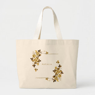 Goldene geometrische elegante Blumen-Tasche Jumbo Stoffbeutel