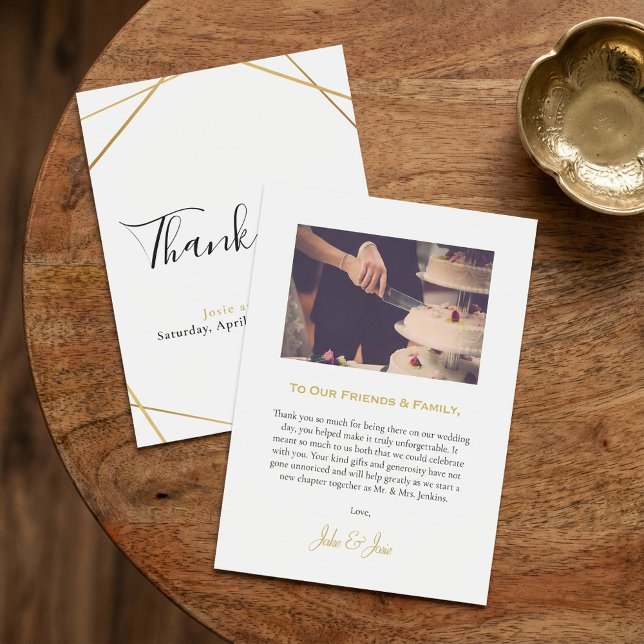 Goldene geometrische Foto Hochzeit danke Karte (Gold geometric photo wedding thank you card.)