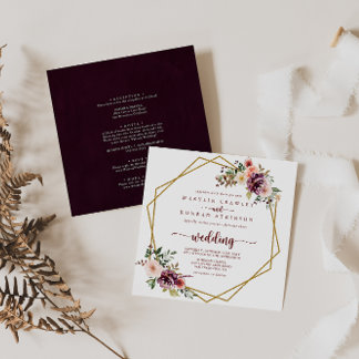 Goldene, geometrische Hochzeit mit Blumen Einladung