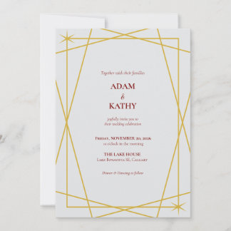 Goldene geometrische Linienkunst-Hochzeitseinladun Einladung