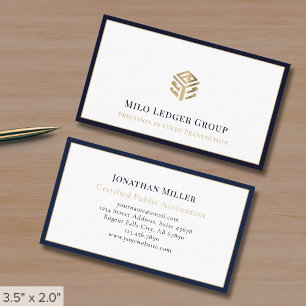 Goldene geometrische Logo-Navy Blue Border Visitenkarte