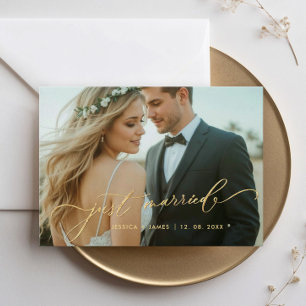 Goldene 'Gerade verheiratet' Hochzeitsfoto-Ankündi Ankündigung