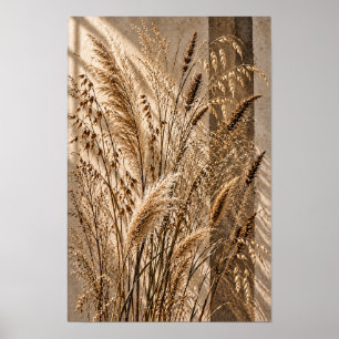 Goldene getrocknete Gräser Botanische Wandkunst Poster