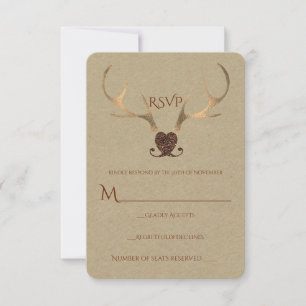Goldene Geweihe & Braunes Papier Rustikale Hochzei RSVP Karte